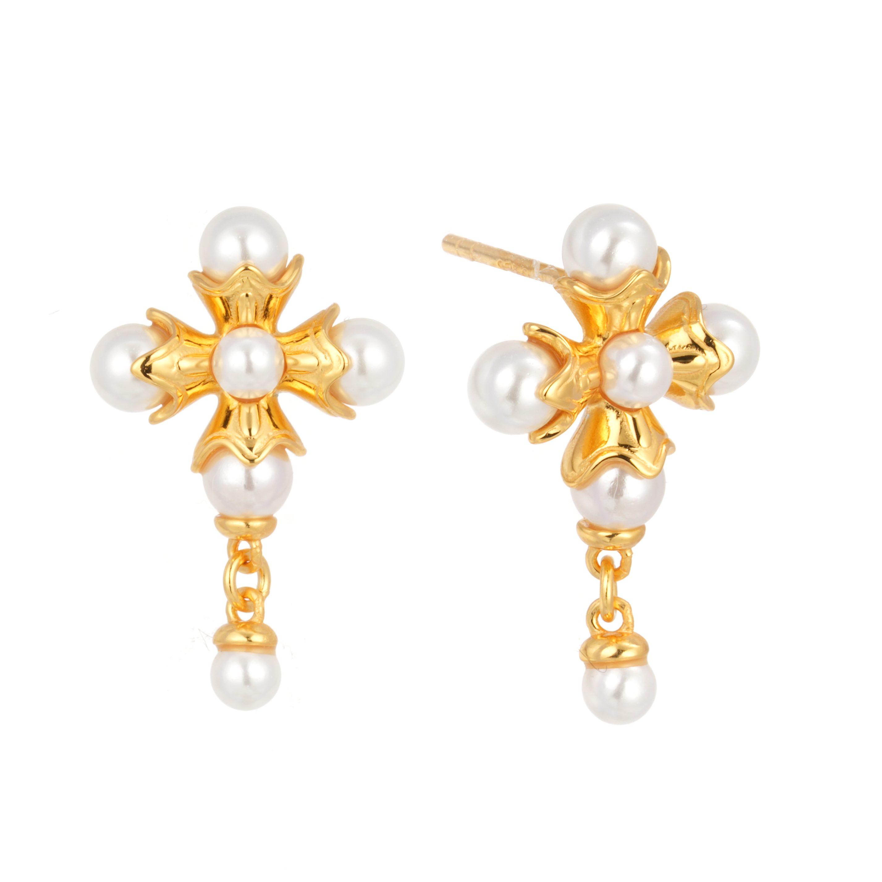 Wholesale High Quality S925 Sterling Silver Pearl Drop Cross Earring With Top Selling