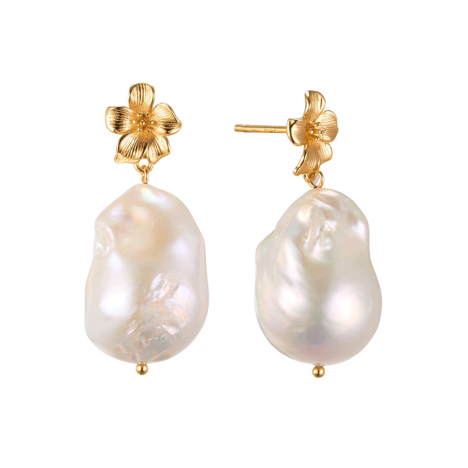 Customized New Products Sliver Retro 18K Gold Woman Dainty Baroque Pearl Earrings