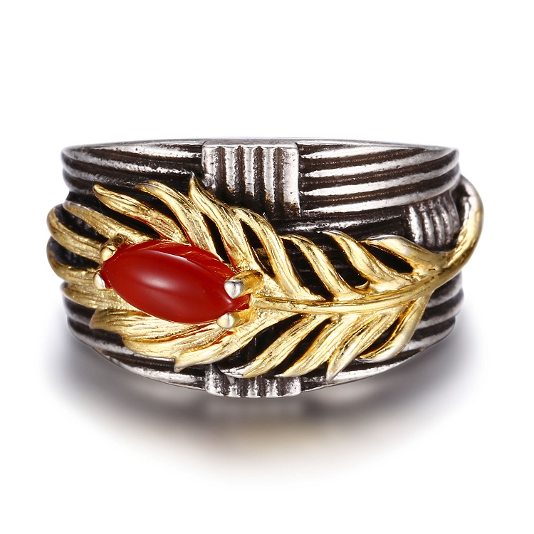 Gold Plated Unique Design Leaf Shape  Agate Silver Jewelry Set Unisex