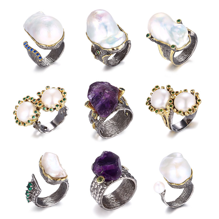 Jewelry supplier custom design shape crystal stone gemstone gold plated opening luxury gift 925 sterling silver ring jewelry