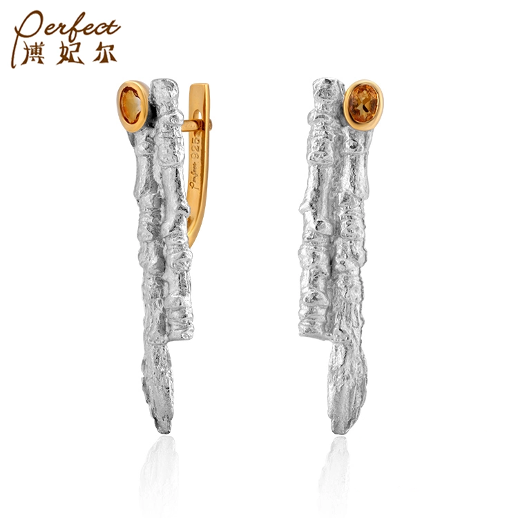 Fashion Design Tree Branch 925 Sterling Silver Gold Plated Clip Earrings for Women