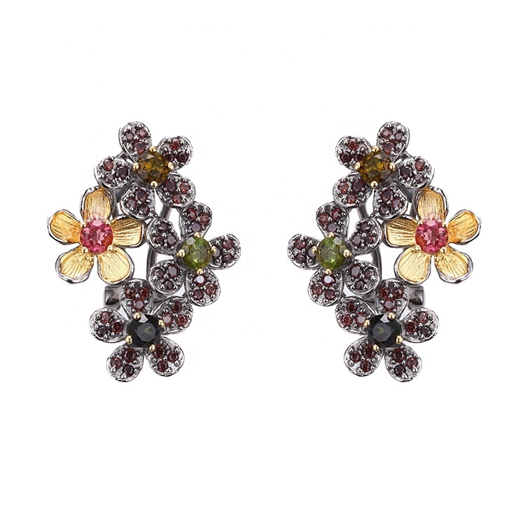 Italy Handmade Flower 925 Sterling Silver Women Earrings with Gold Plated