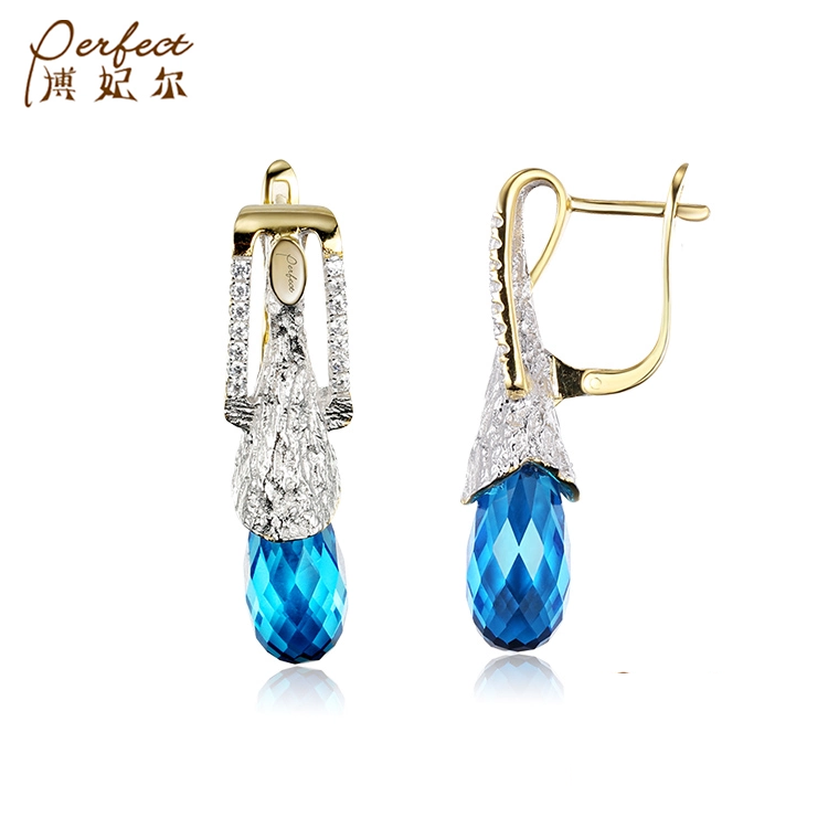 Online Wholesale Blue Glass 925 Sterling Silver Fancy Clip Eardrop Earrings For Party Girls