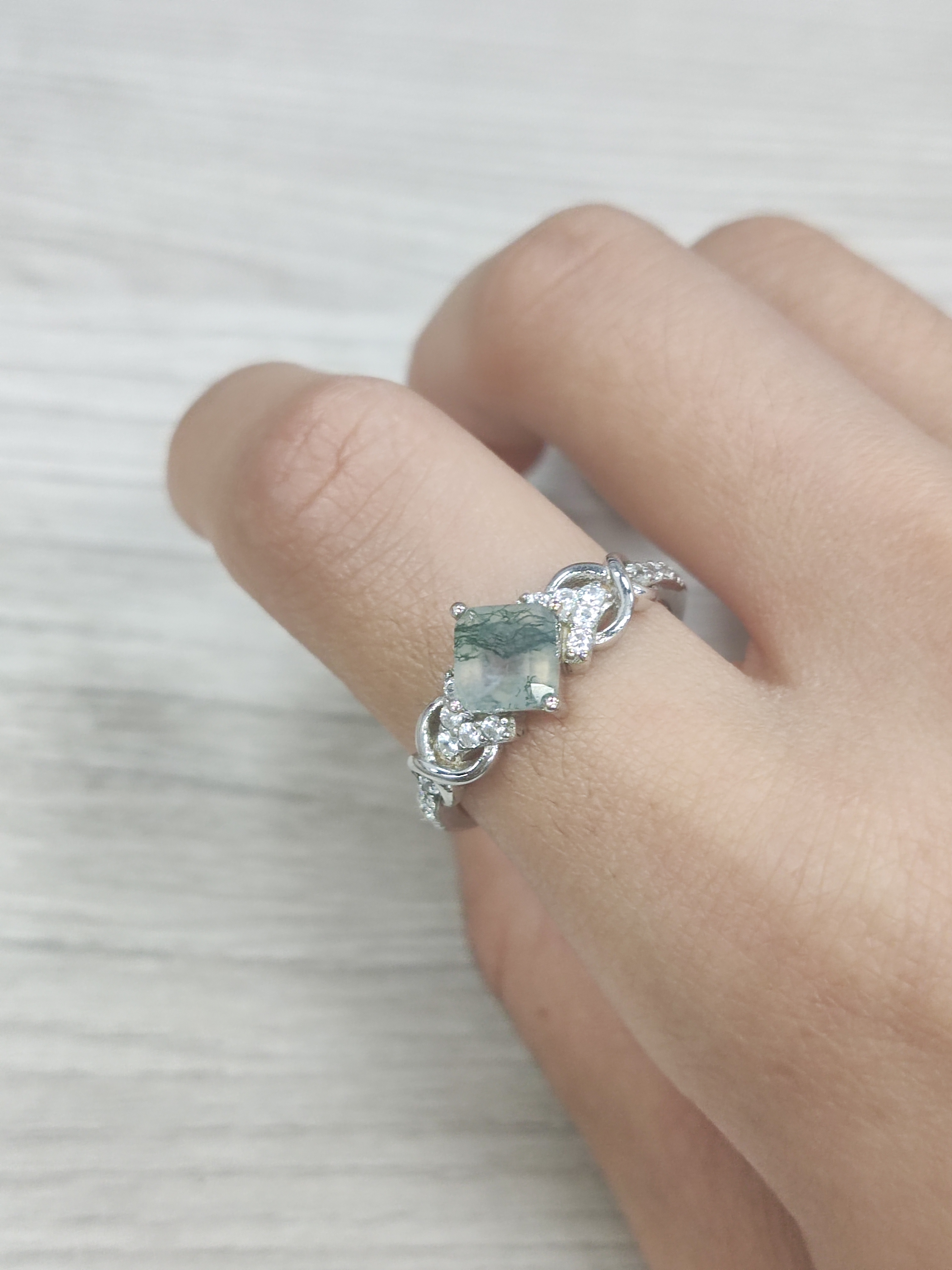 Precious green agate stone natural gemstones 925 sterling silver jewelry women natural green moss agate ring