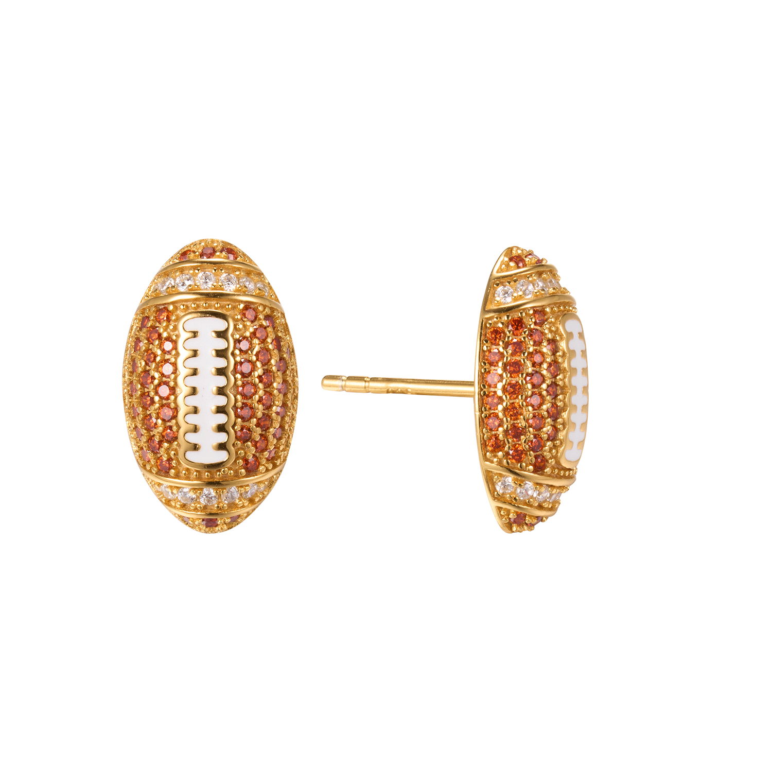 Best-Selling Custom Red Zircon Rugby 925 Fashion Ball Sliver Earrings With Fast Shipping
