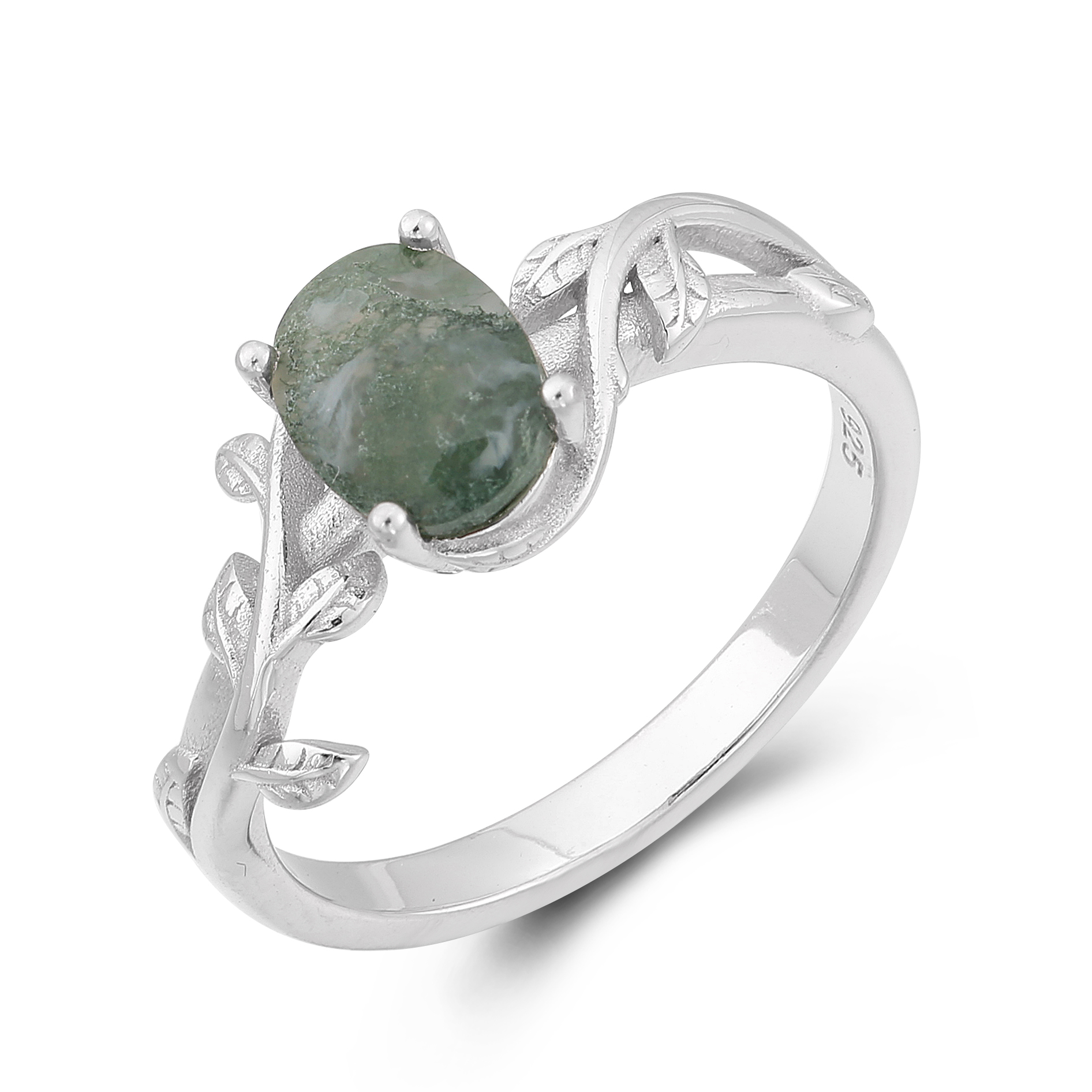 Original Design Wholesale Gemstone Agate Rings 925 Sterling Silver Jewelry Dainty Natual Moss Agate Ring for Women