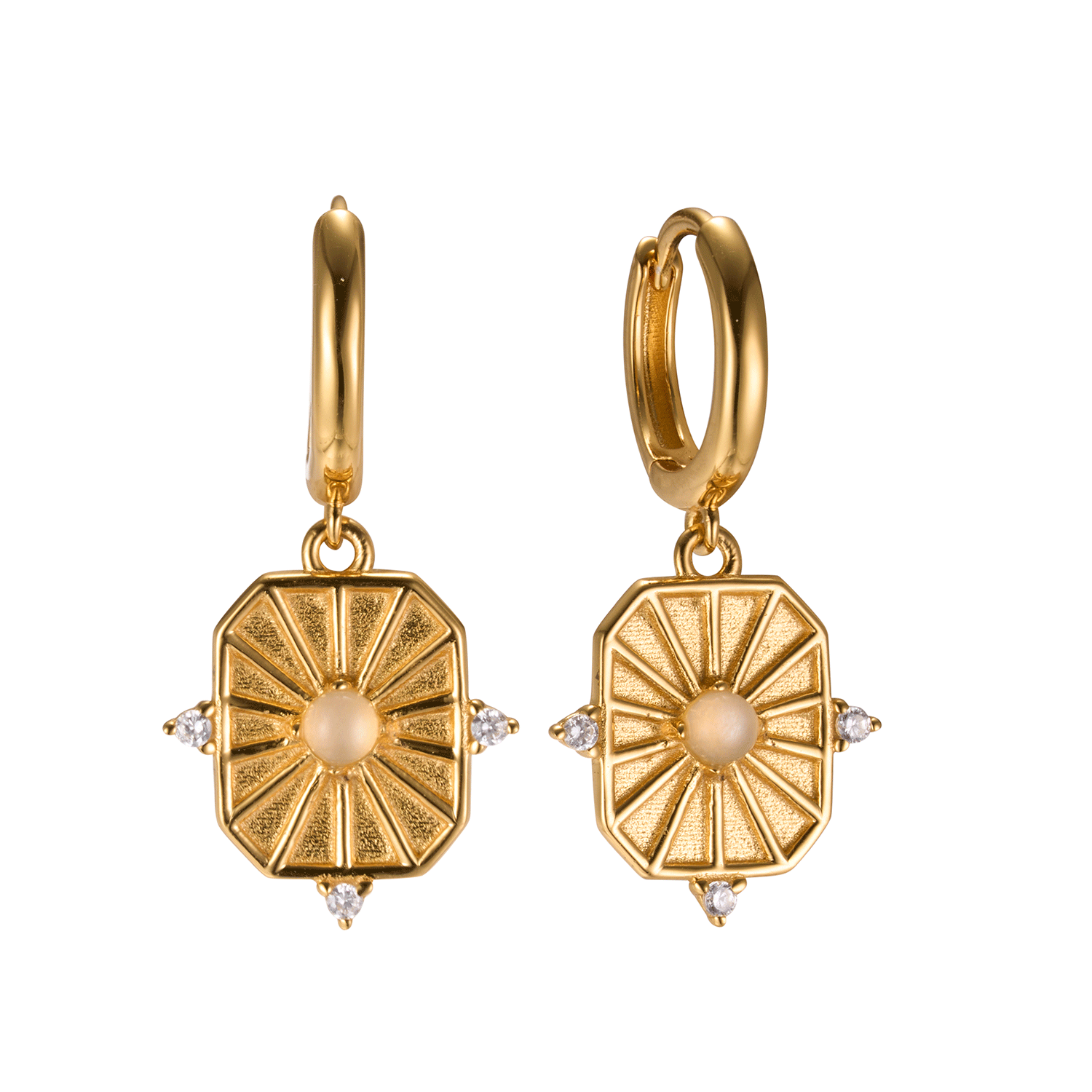 Wholesale Inventory Moon Stone Loop Vintage 18K Gold Simple Gothic Sliver Earrings