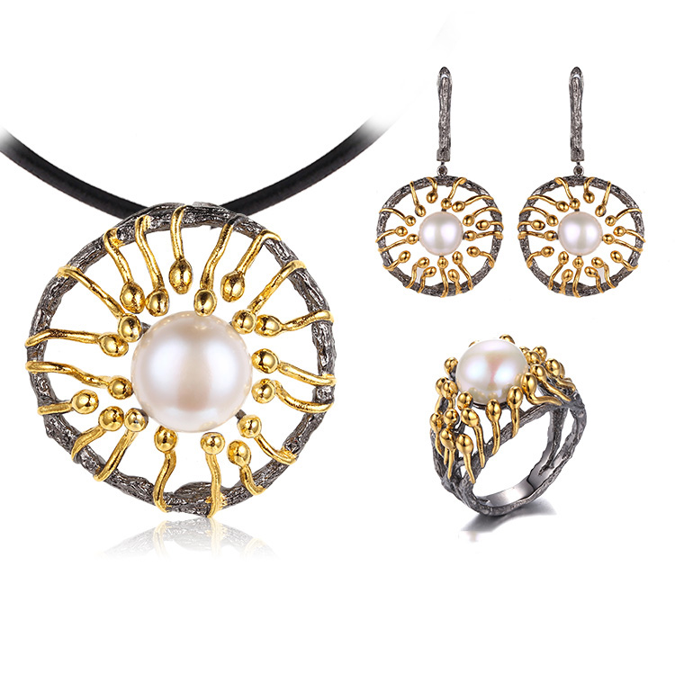 The Birth of Life Design 925 Sterling Silver Jewelry Set with Cute Yellow Gold Plated