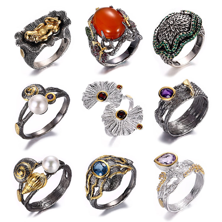 Jewelry supplier custom design shape crystal stone gemstone gold plated opening luxury gift 925 sterling silver ring jewelry