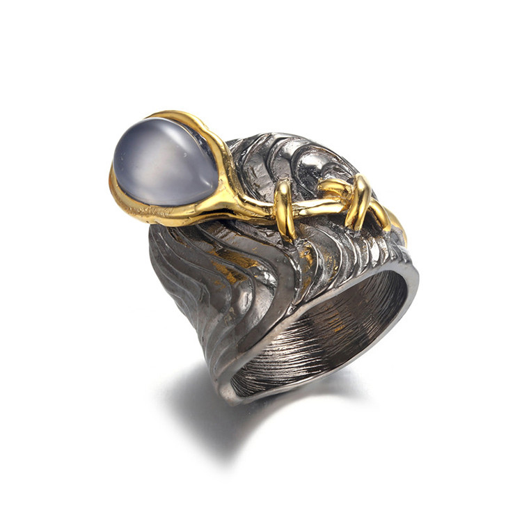 PERFECT 925 sterling silver ring blue chalcedony handmade ring for private order