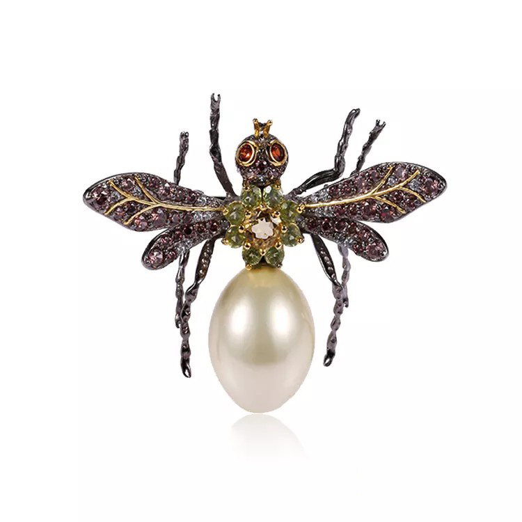 Cute Bee Handmade 925 Sterling Silver Black Plated Brooch