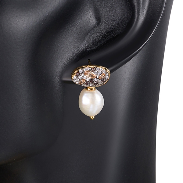 2023 Fashion Jewelry 18k Gold Plated Women Baroque Fresh Water Freshwater Pearl Earrings 925 Sterling Silver Pearl Earrings