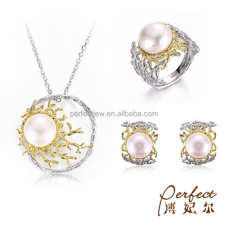 New Design Freshwater Baroque Button Pearl 925 Sterling Silver Necklace