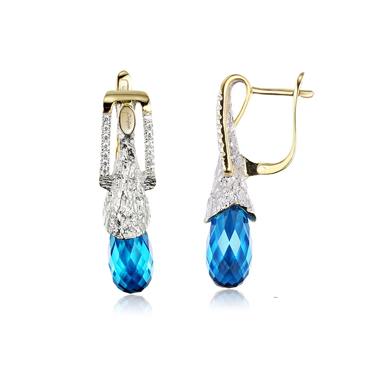 Online Wholesale Blue Glass 925 Sterling Silver Fancy Clip Eardrop Earrings For Party Girls