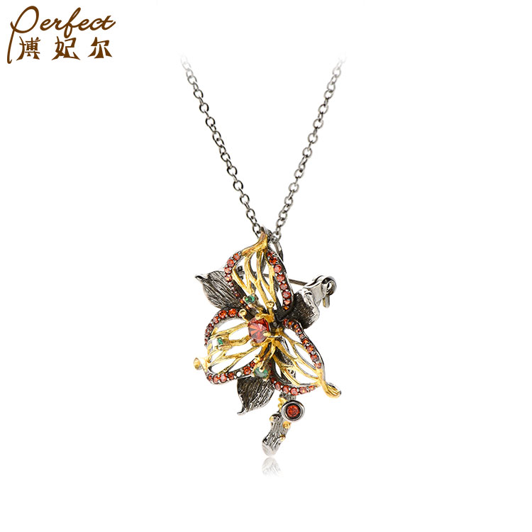 High Quality Handmade Jewelry 18K Gold Plated Custom Flower Shape Necklace Logo Jewelry Sterling Silver Pendant