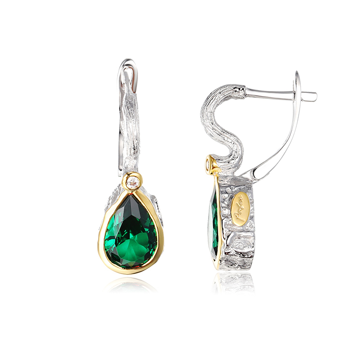 Green Glass Stone 925 Sterling Silver Gold Plated Clip Earrings