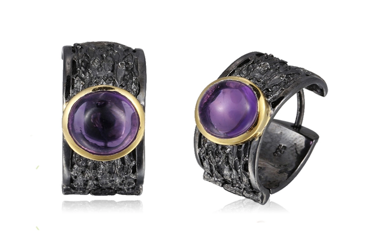 Amethyst 925 Thailand Sterling Silver Clip Beautiful Earrings for Girls