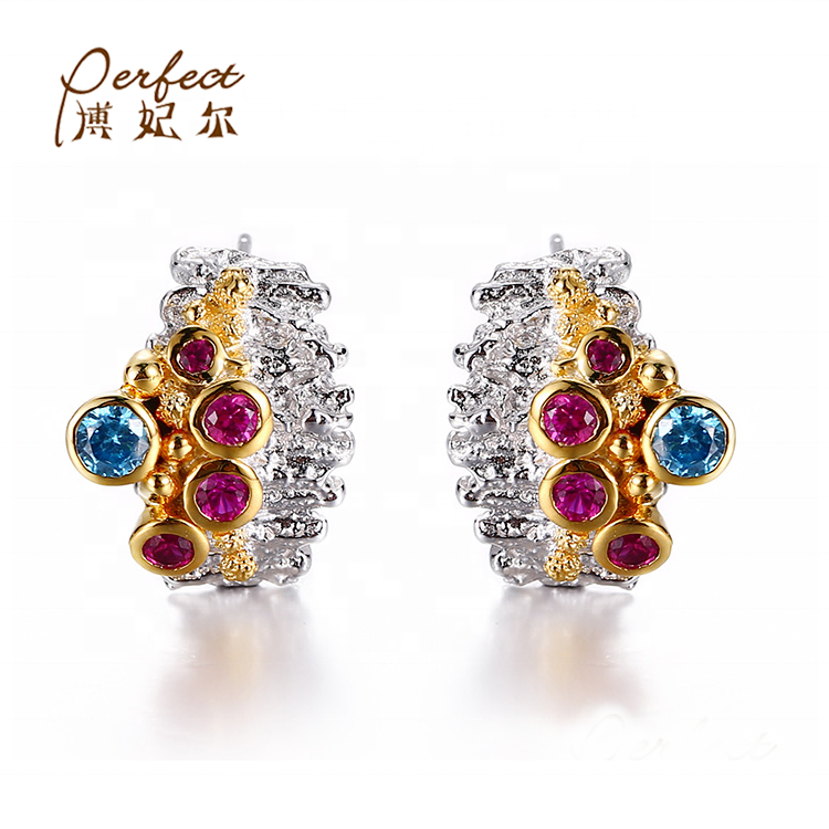 Colourful Red Corundum Stone 925 Sterling Silver Earrings for Women