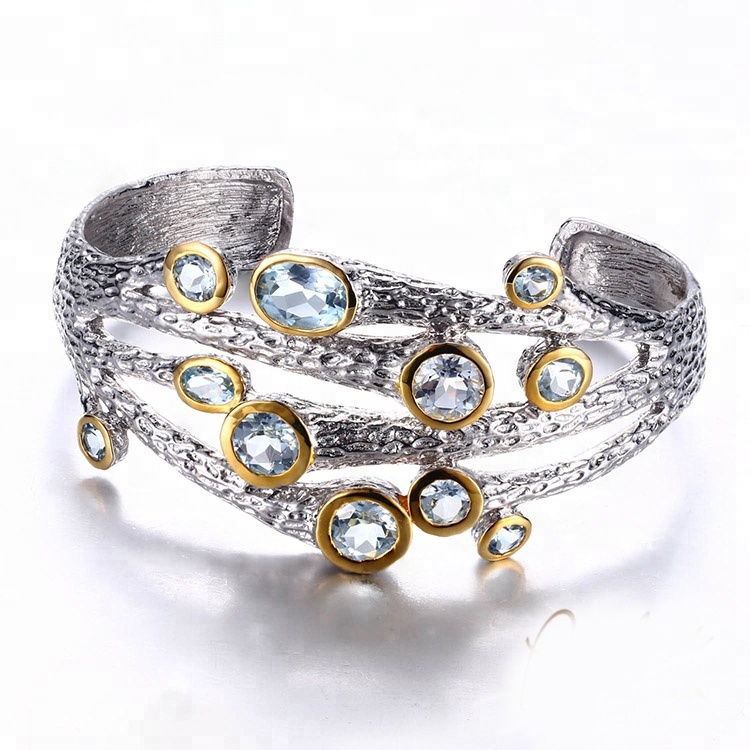Fashion Sky Blue Topaz 925 Sterling Silver Bracelet Bangle Jewelry for Women