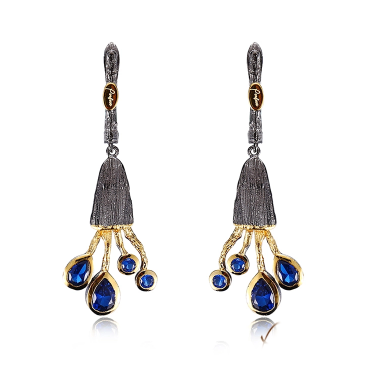 Handmade Daily Wear Spinel 925 Sterling Silver Earrings Jewelry with Black Gold Plated