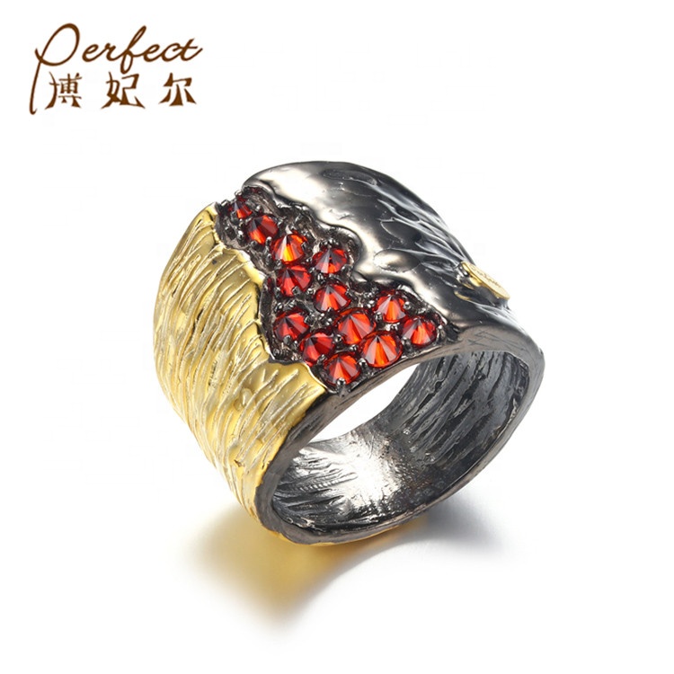 Perfect Professional Manufacturer Handmade 925 Sterling Silver Red Zircon Gold Plated Ring Wholesale