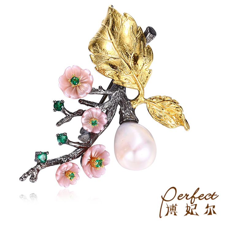 Wholesale Handmade Flower Shell 925 Sterling Silver Brooch for Women