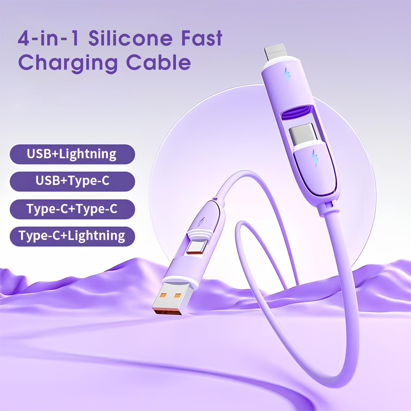 Silicone multi-functional fast charging data cable Rainbow fabric woven fast charging data cable 1 meter