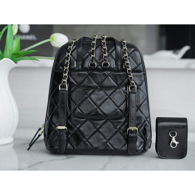 ๐๐๐๐๐ก๐โฆ ๐ฎ๐ฎ๐ Handmade Workshop New Shiny Cowhide Backpack Blackโฟ