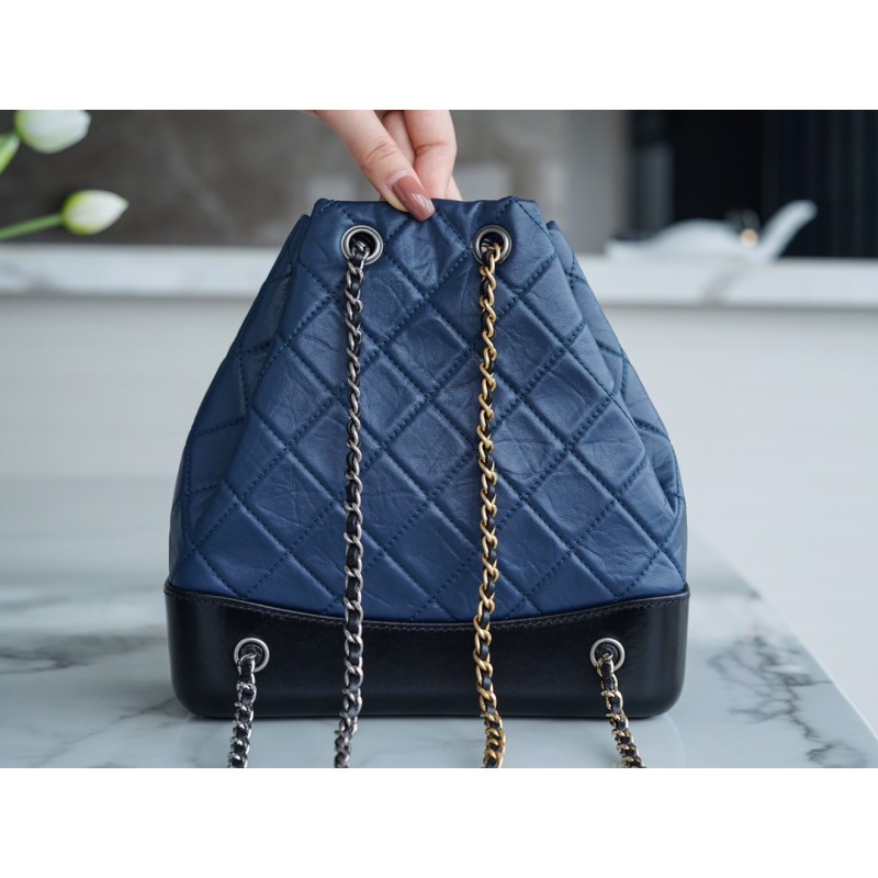 𝗖𝗵𝗮𝗻𝗲𝗹𝗚𝗮𝗯𝗿𝗶𝗲𝗹𝗲❥vagrancyBackpack Italy 🇮🇹 "Montebello" original tire cowhide:Small💙🖤Blue and Black