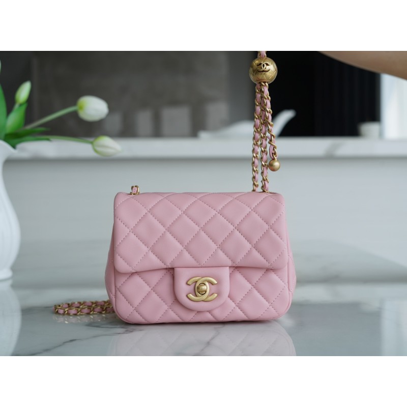 πππππ‘πβ¦ Metal Ball Square Fatty Genuine Leather Peach Powder