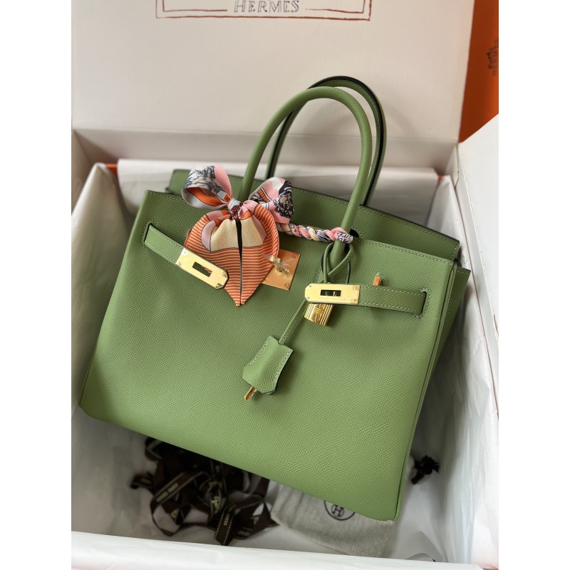 Birkin 30cm avocado green gold buckle Imported epsom leather hand sewn real shot visible to the naked eye quality