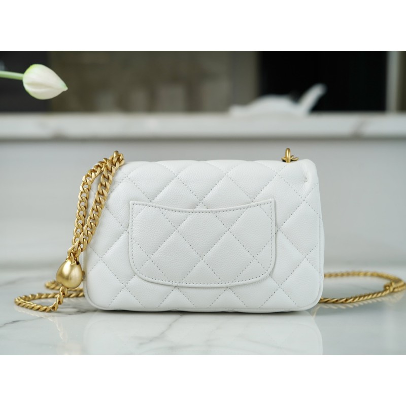 𝗖𝗛𝗔𝗡𝗘𝗟✦𝗖𝗹𝗮𝘀𝘀𝗶𝗰 𝗙𝗹𝗮𝗽23P Spring/Summer New Love Adjustable Buckle Small White