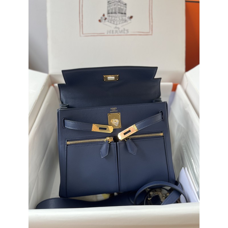 Kelly Lakis 28cm 73 royal blue gold buckle Imported swift leather hand-sewn wax thread