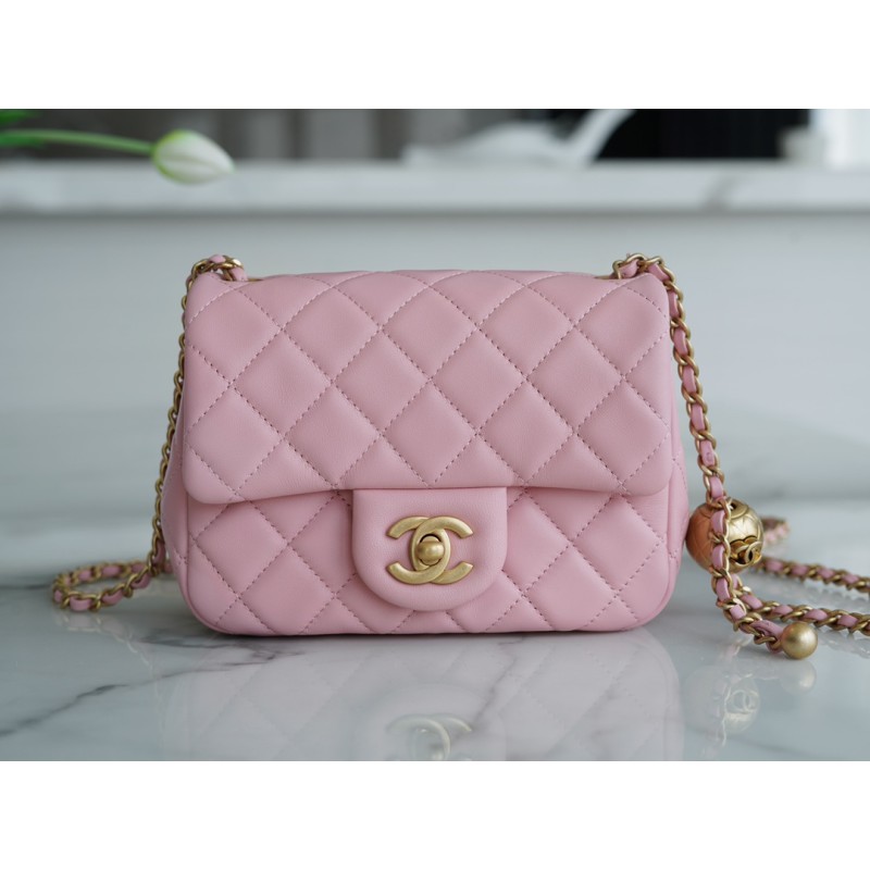 πππππ‘πβ¦ Metal Ball Square Fatty Genuine Leather Peach Powder