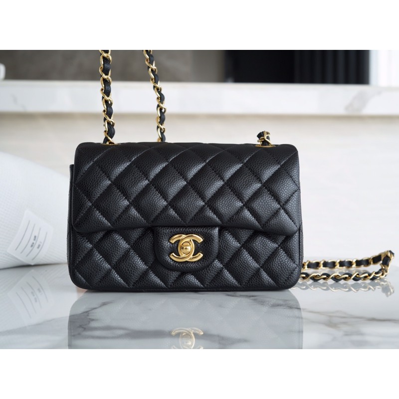 𝐂𝐇𝐀𝐍𝐄𝐋 Classic Flap France 𝐇𝐚𝐚𝐬Original Lychee Pattern🐂 Classic Flap Bag Big 𝒎𝒊𝒏𝒊🔆Black Gold🖤