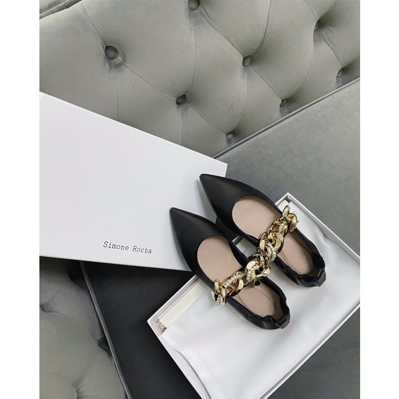 Simone rocha chain flat single shoes new season's most fashionable pearl chain series