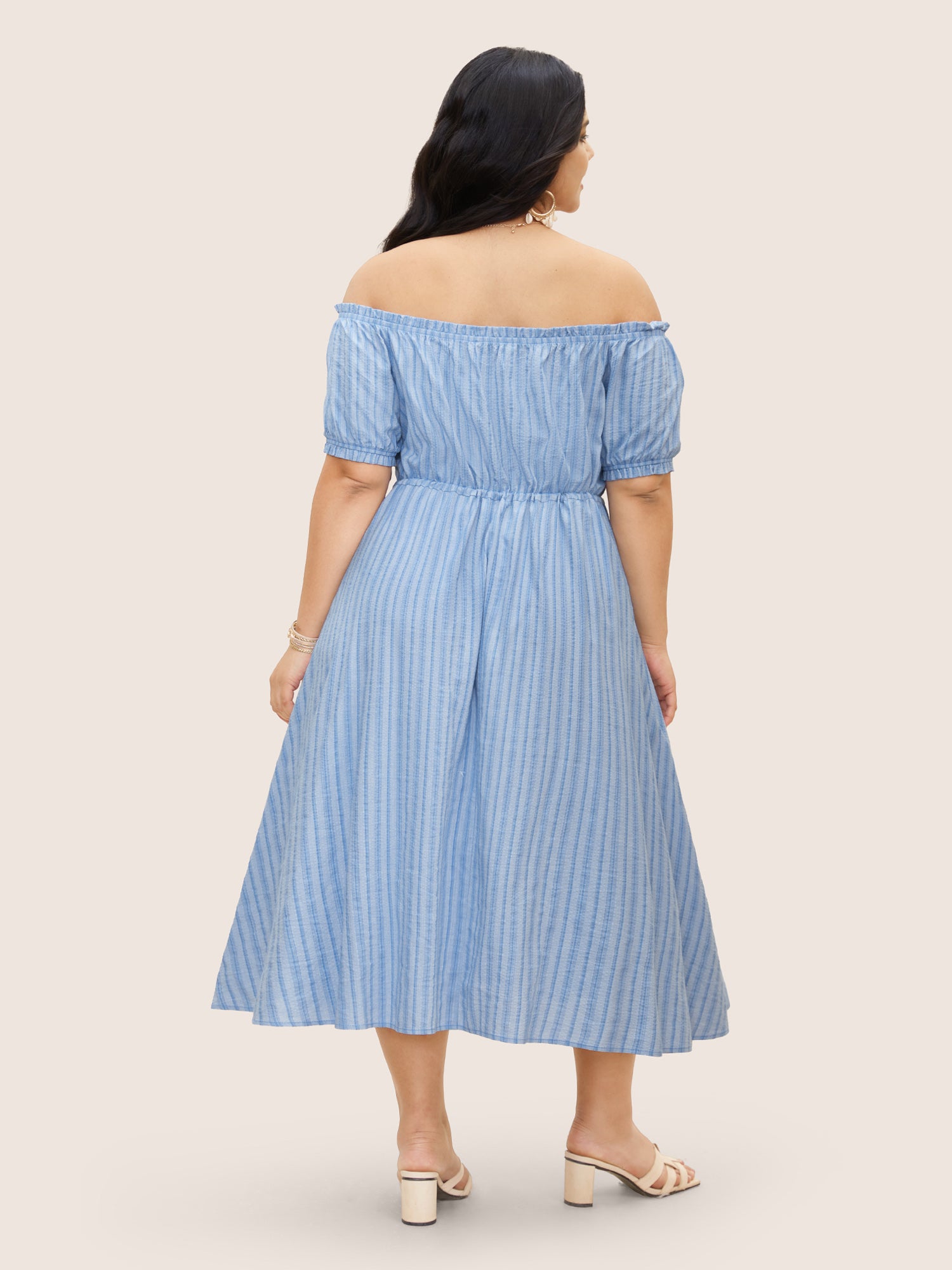One Shoulder Striped Frill Trim Tassels Dress