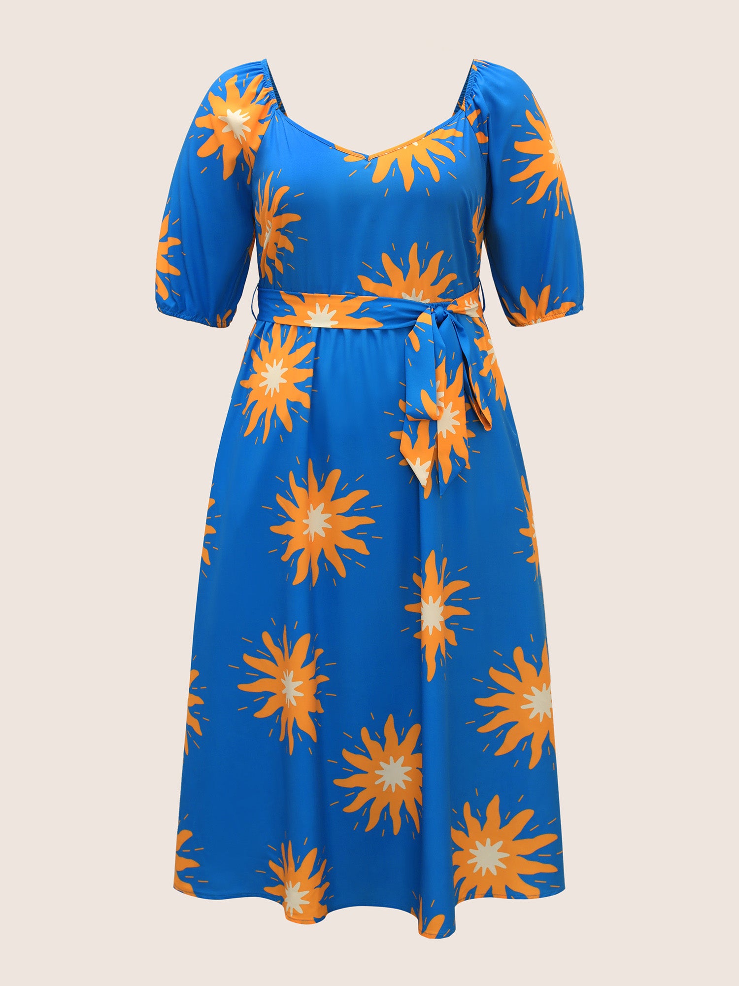 Sun Print Lantern Sleeve Maxi Dress