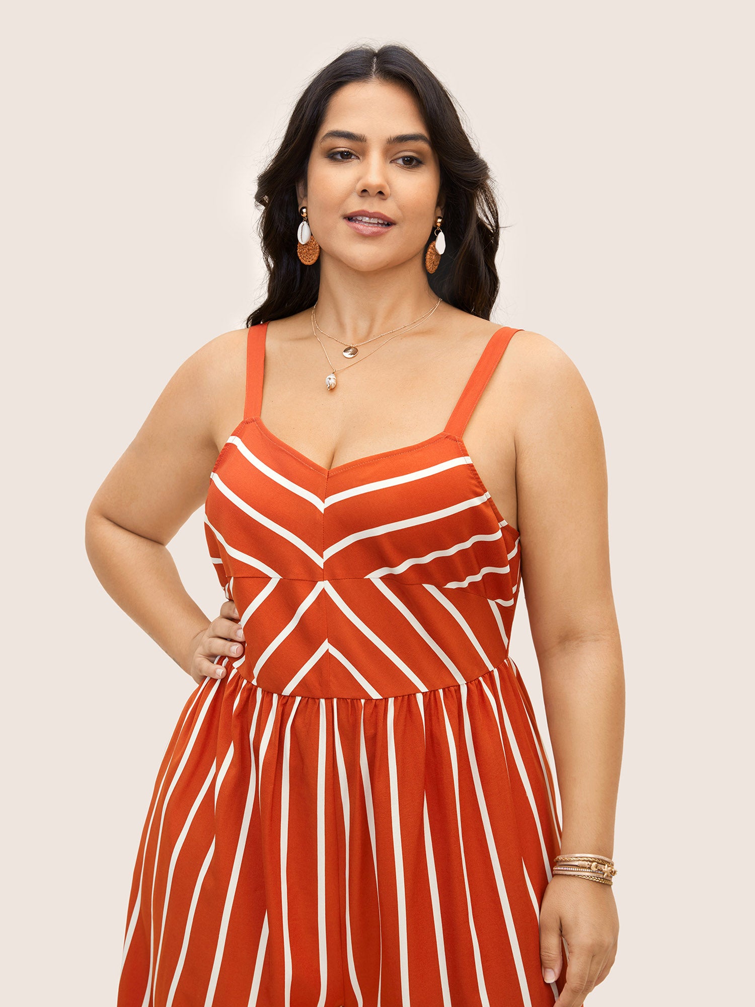 Contrast Striped V Neck Adjustable Straps Jumpsuit