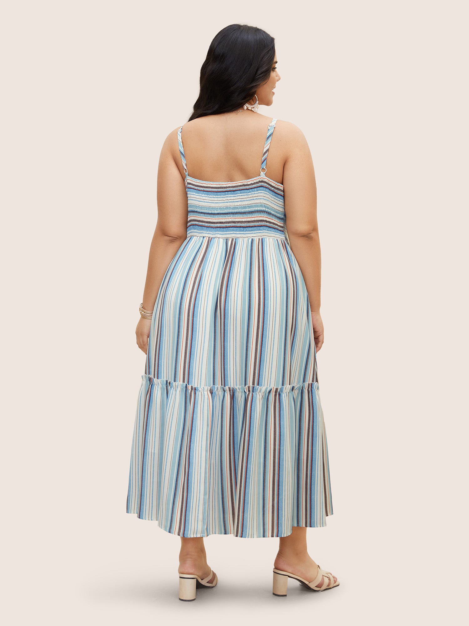 Striped Frill Trim Gathered Maxi Dress