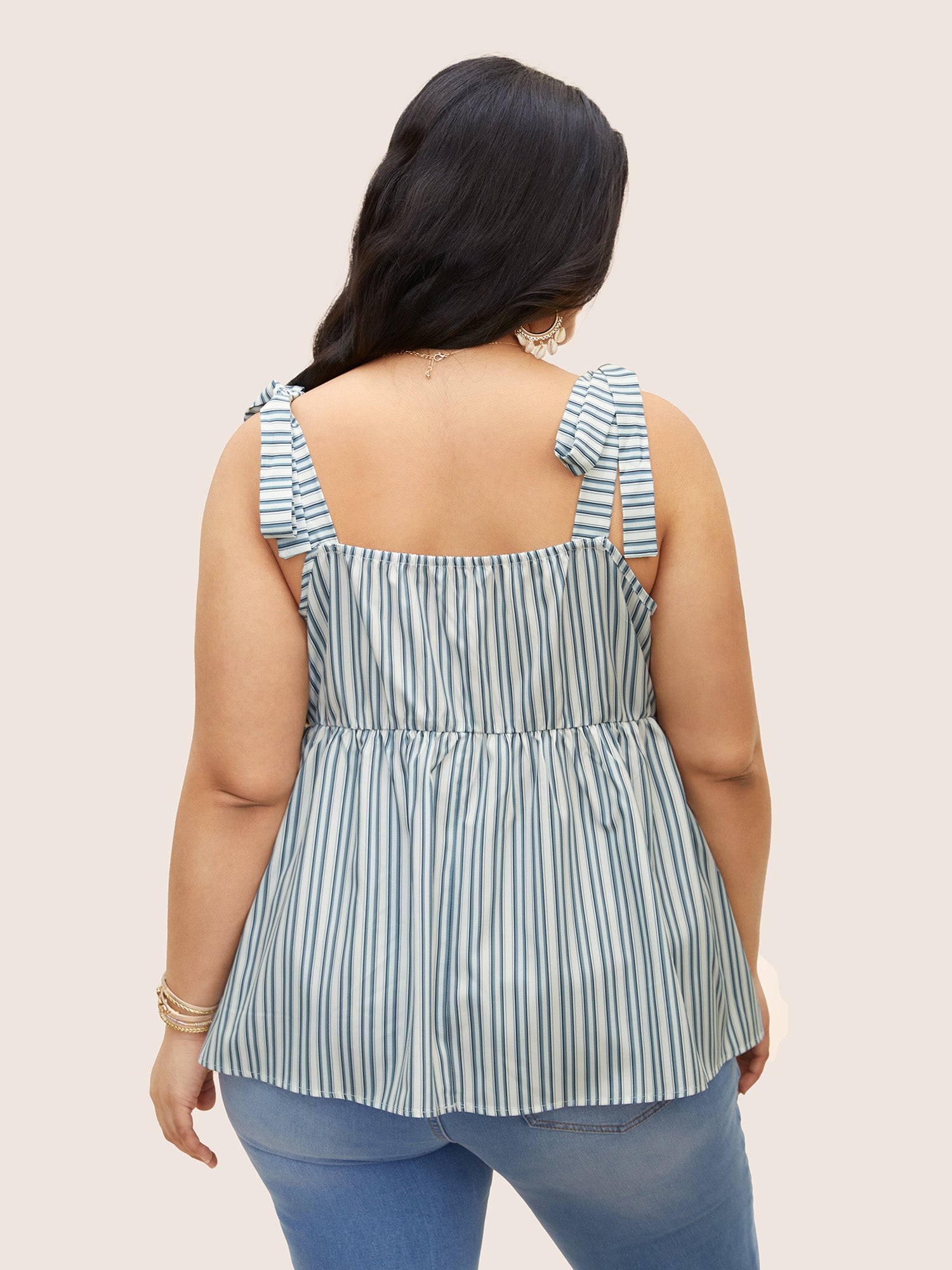 Square Neck Striped Tie Knot Cami Top