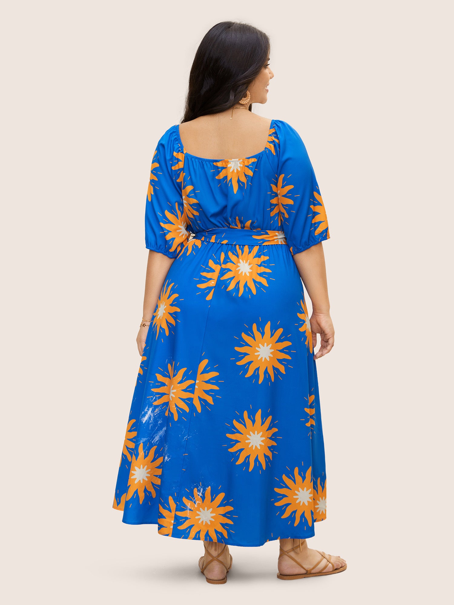 Sun Print Lantern Sleeve Maxi Dress