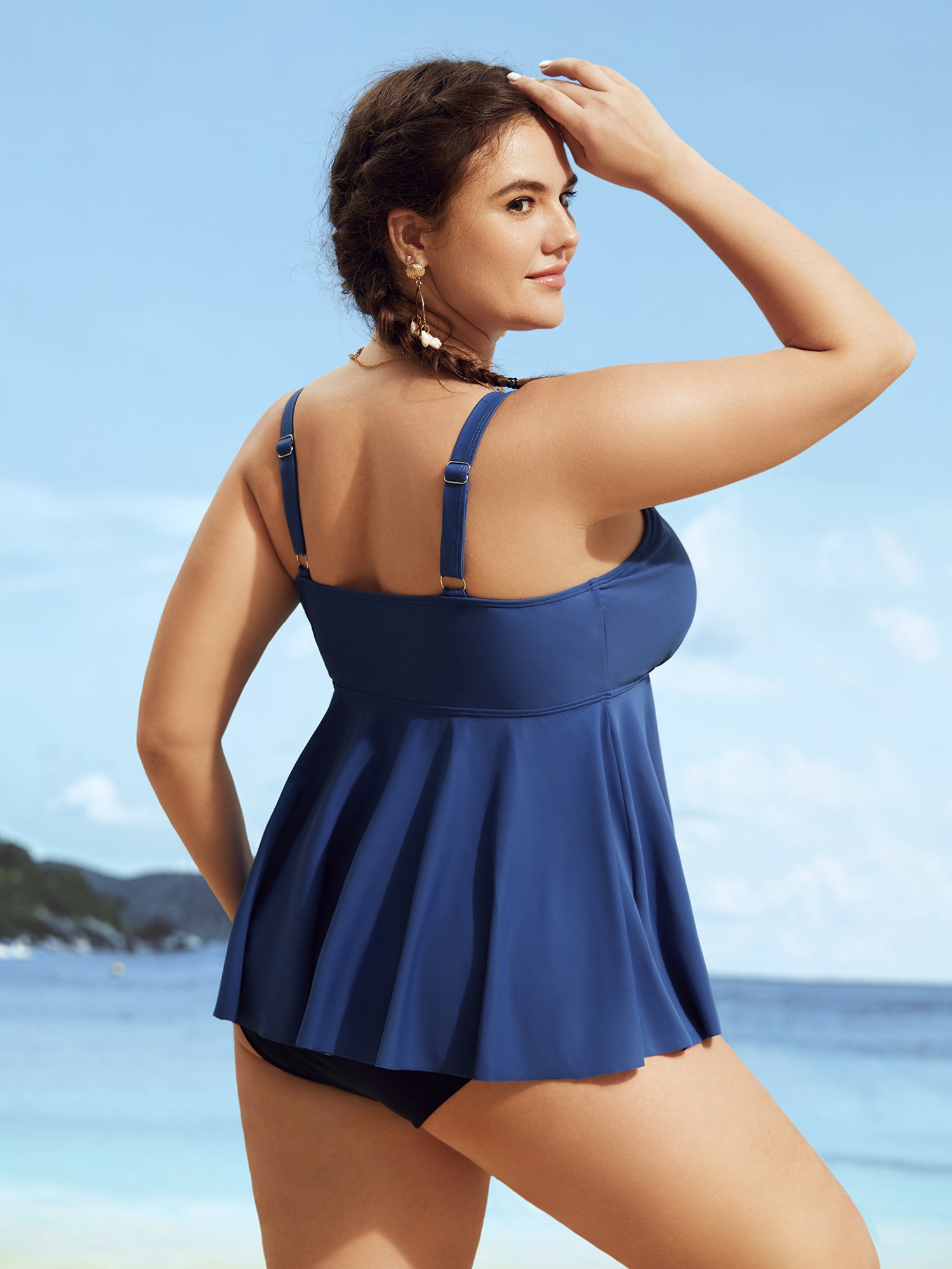 Solid Keyhole Gathered Crisscross Swim Top