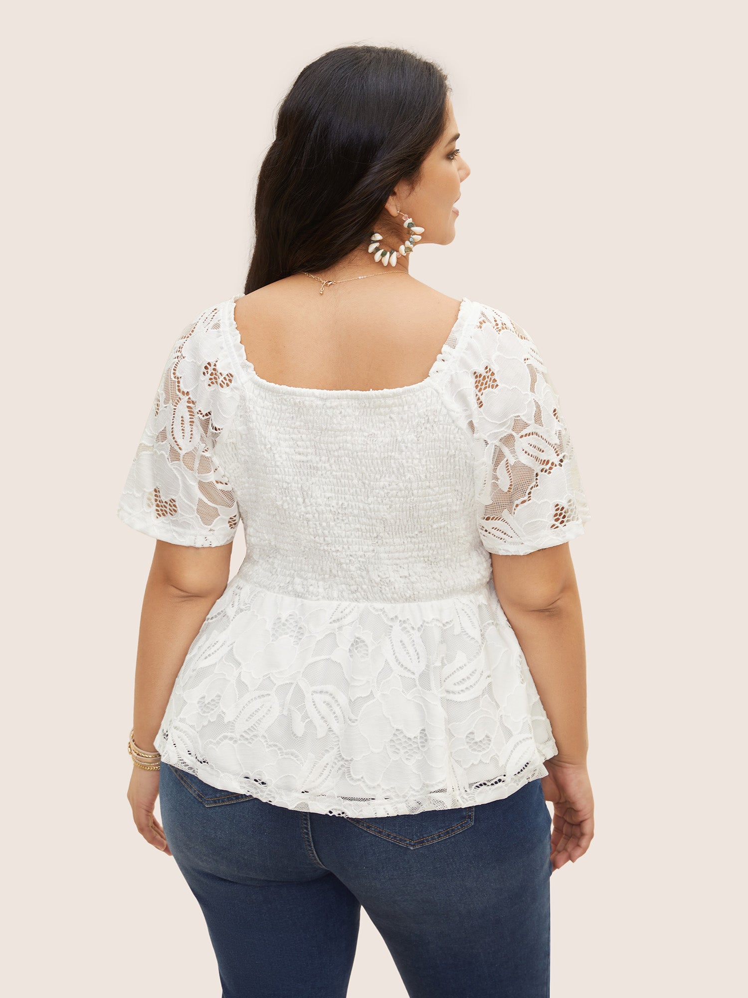 Square Neck Floral Lace Panel T-shirt