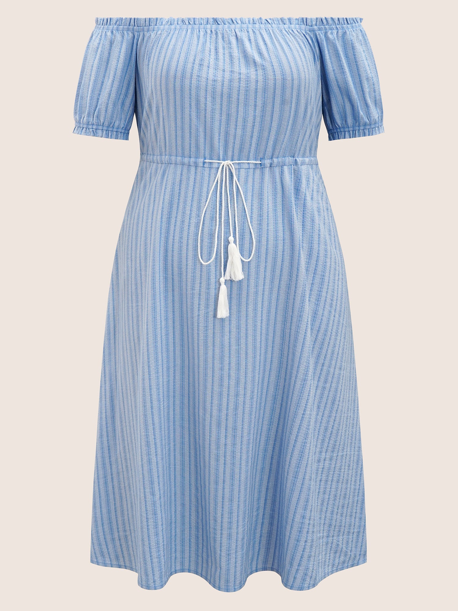 One Shoulder Striped Frill Trim Tassels Dress