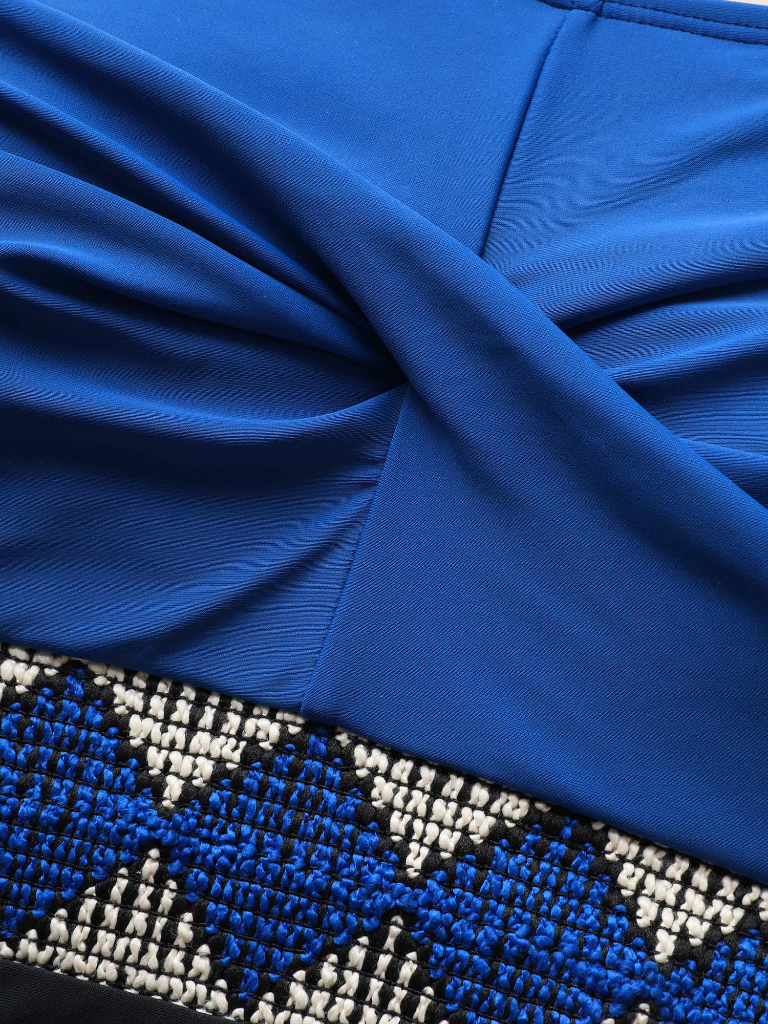 Twist Front Patchwork Drawstring One Piece Swimsuit