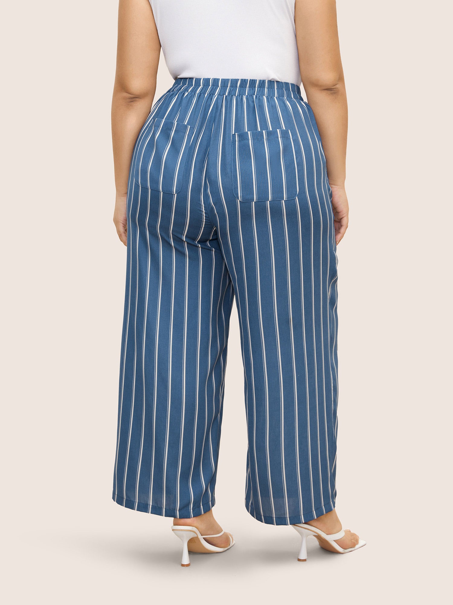 Striped Elastic Waist Wide Leg Pants