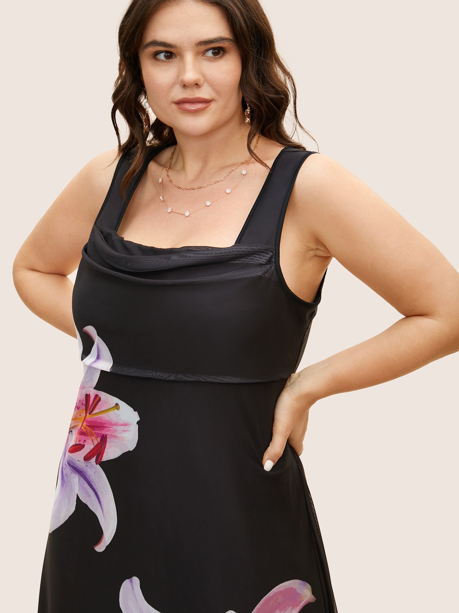 Lily Print Square Neck See Through Maxi Dress