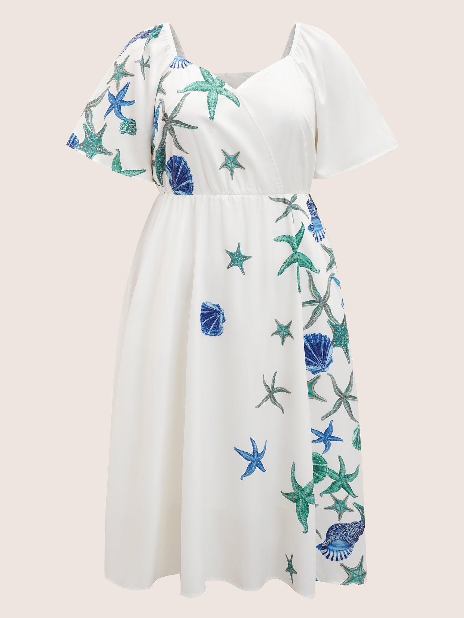 Heart Neckline Marine Elements Gathered Dress