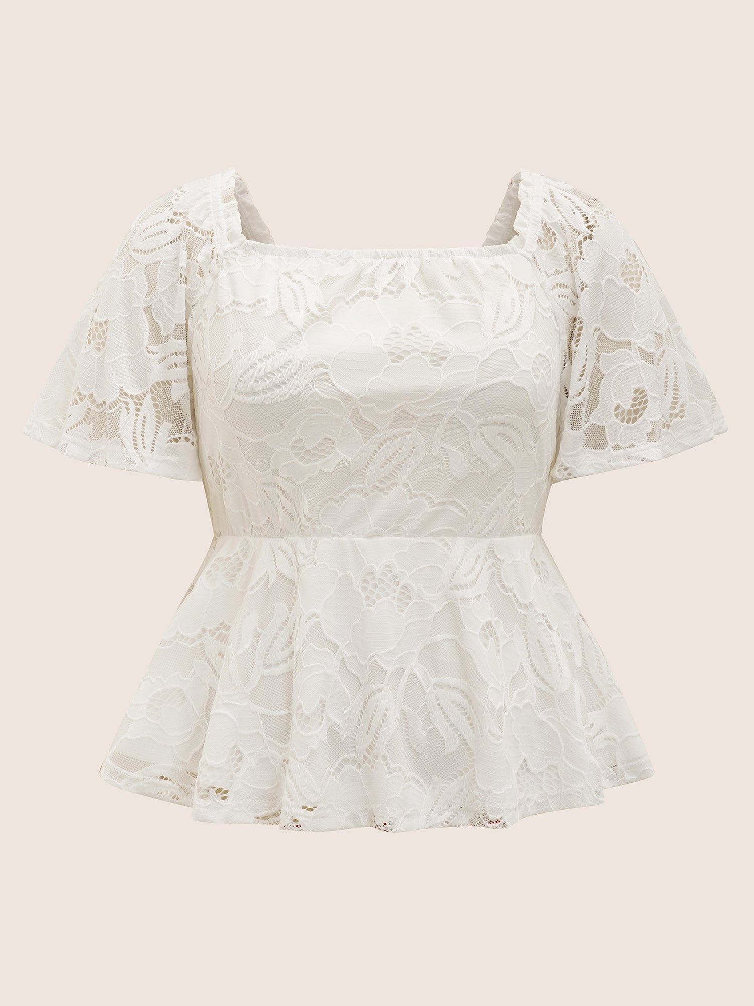 Square Neck Floral Lace Panel T-shirt